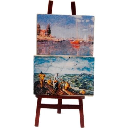 G10-X157 children baby gift Toy 1:12 Dollhouse mini Furniture Miniature rement accessories Art Easel with 2 Artboards set