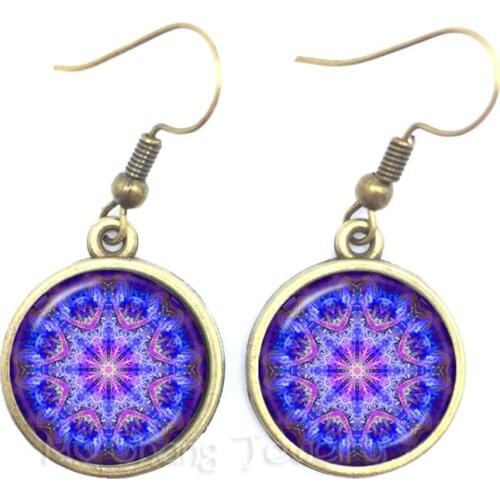 Art Glass Mandala Earrings Sacred Geometry Jewelry Handmade New 2018 Drop Earrings For Women Nice Gifts