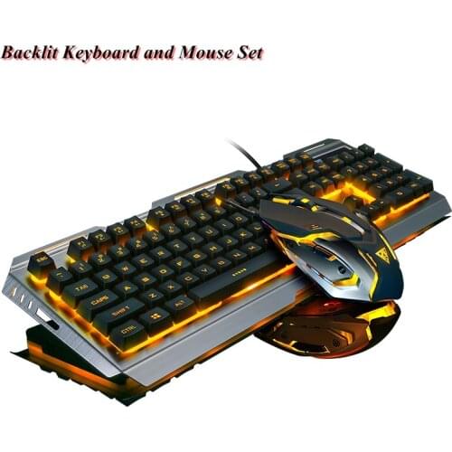 Wrangler V1 Suspended Keycap USB Wired Ergonomic Backlit Gaming Keyboard and Mouse Set ,Mechanical Feel,Aluminium Alloy Panel