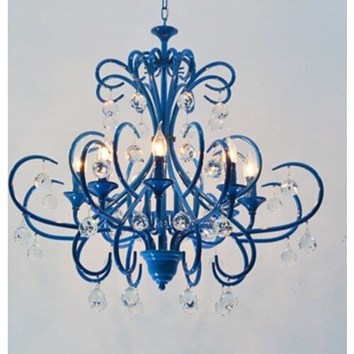 Salon shopwindow mission style Blue candle Chandelier Living Room Bedroom Dining Room Luminaire Arts & crafts lights & lighting