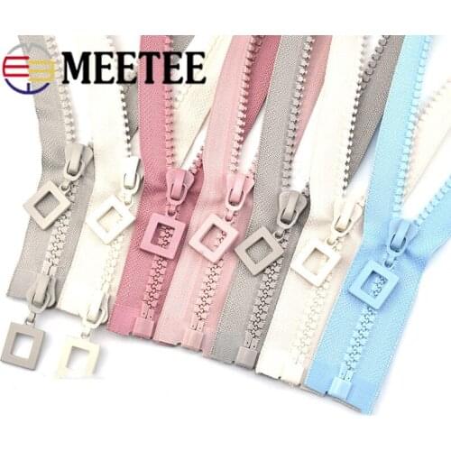 Meetee 1pc 60-120cm 8# Single/Double Open Resin Zipper Auto Lock Zip for Down Jacket DIY Coat Garment Sewing Zippers Accessories