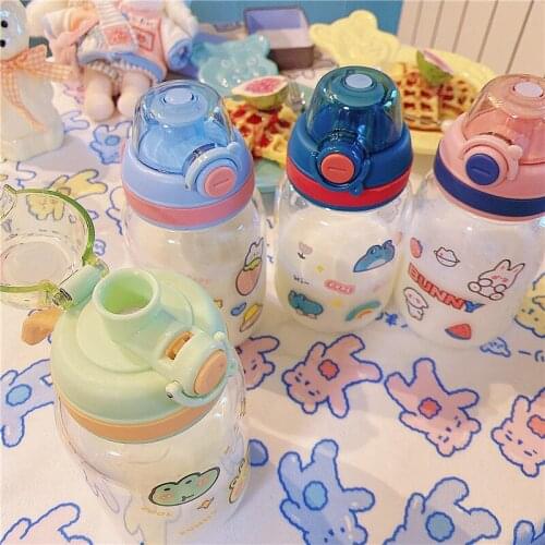 Cute Rabbit Straw Glass Student Transparent Milk Cup Water Cup Girls Heart Glass Mug Mugs Coffee Cup 400ML cups
