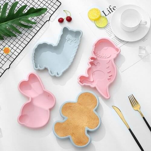 Cartoon Cute Animals Silicone Cake Mold Baking Pan Cut 6 Inch Alpaca Gingerbread Dinosaur Rabbit Baking Silicone Mold