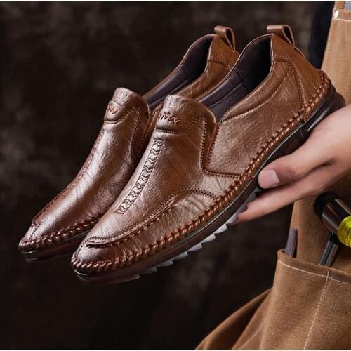 Genuine Leather Mens Shoes Comfortable Business Casual Shoe Luxury Handmade Cow Leather Men Slip Flats Moccasins Soft Loafers