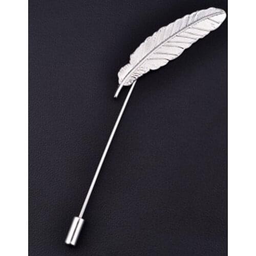 Fashion Men Womens Brooch Pins Vintage Silver Feather 9.8cm Brooches Stick for Suits Small Jewelry Gift For Girls Boys New