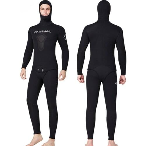 Man 1.5mm Wetsuit Two Piece Full Neoprene Hooded Surfing Scuba Diving Snorkeling Surfing Suit with Caps Mens Dive