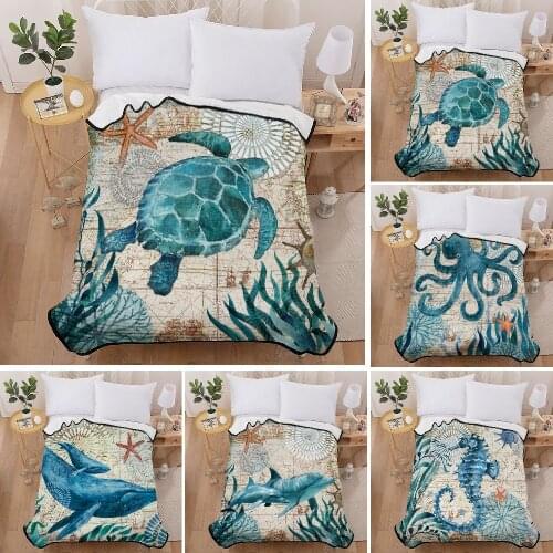 Thin Sea animals Print Sofa /Travel /Bed Blanket Soft Plush Blanket Microplush Throw Blanket 150*200cm