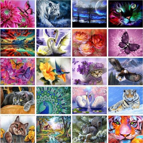 New Arrival Round Drill Diy Diamond Painting Cross Kits 5D Diamond Mosaic Embroidery Landscape animal Mosaic Painting