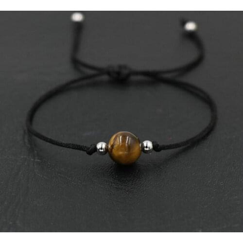 Natural Tiger Eye Stone 10mm Black Red Thread Rope String Briad Bracelets For Men Women Couples Lovers Jewelry Gifts