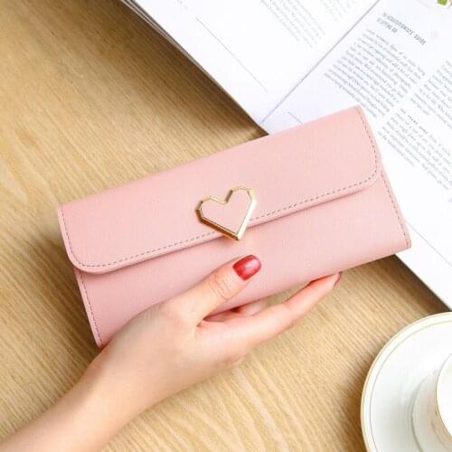 New Women Plain Weave Heart Wallet Ladies Long Multi-card Buckle Phone Bag Large Capacity Womens Coin Purse
