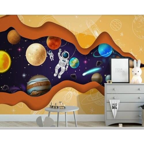 Papel de parede Starry sky astronaut cartoon 3D childrens room wallpaper,living room bedroom wall papers home decor mural