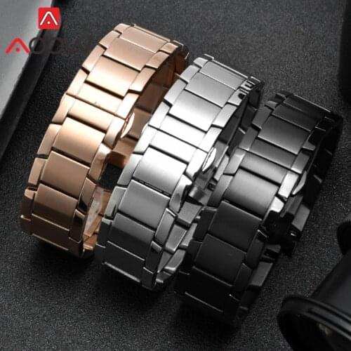 Solid Stainless Steel Band Strap 22mm for Armani AR1452 AR2448 2434 Butterfly Buckle Men Replacement Metal Watch Band Bracelet