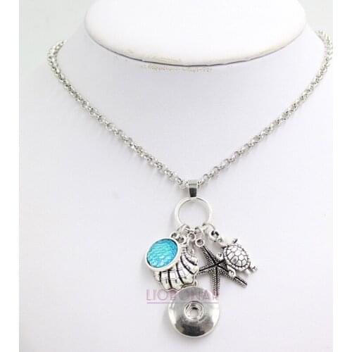Ocean SeaLife style Sea Shell Necklace Starfish Turtle Snap Pendant Necklaces For Women Gift Collar
