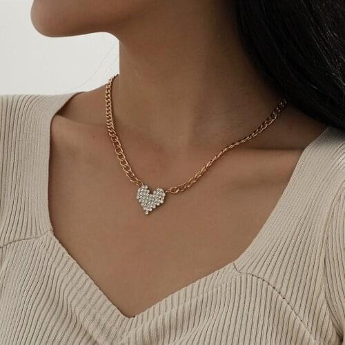 Punk Crystal Love Heart Pendant Necklace for Women Thick Toggle Clasp Chain Choker Necklace Party Jewelry Gifts