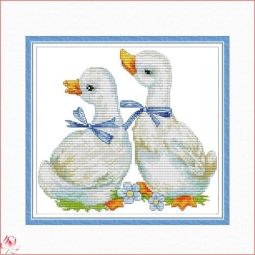 A Pair Of Cole Ducks Pattern Cross Stitch Animal Embroidery Kit 11CT 14CT Count Printed Fabric Needlework Full Set DIY Sewing