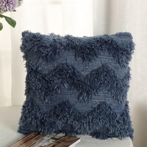 Feather W Shape Wave Jacquard Throw Pillow Back Cushion Square Plush Furry Sofa Pillow Interior Home Bed Room Decor