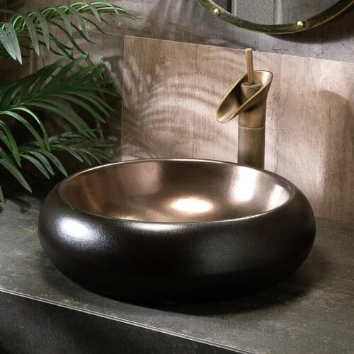 47*38cm inner gold outer black round art basin bathroom above counter washbasin wash basin single basin household