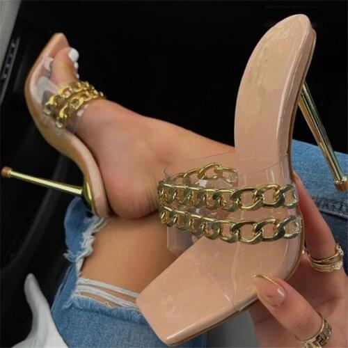 Sexy Chain Design Women Slippers Female Pumps Outdoor Fashion High Heel Shoes Sandals For Women Slides Summer Shoes