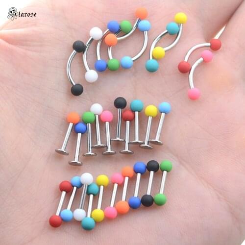 Starose 10Pcs 1.2x8mm 16G Bar Candy Rubber Painting Acrylic Balls Eyebrow Nose Ring Tragus Piercing Helix Conch Stud Ear Jewelry