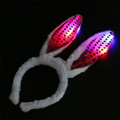 Led Glow Party Event Adult Sequins Not Shine Rabbit Ears Headband Rabbit Girl Headdress Concert Birthday Party Event Scene Props