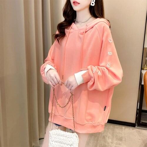 #7054 Harajuku Large Size Sweatshirts Women Spring Autumn Casual Looose Sweatshirt Female Cotton Sweatshirts Ladies Pink Blue