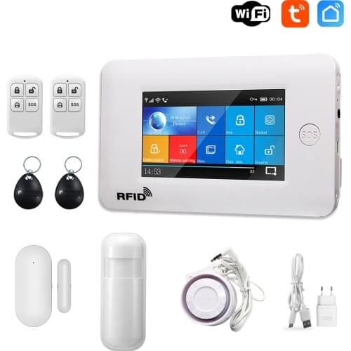 Wifi GSM Smart Alarm Home Security Full Touch Screen System for Tuya Smart Life APP With PIR Sensor Detector Wireless Alarm Kit