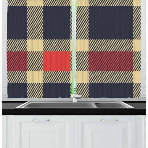 Retro Lattice Pattern Window Curtain Bedroom Kitchen Drapes Panel Christmas Home Decor Curtains for Living Room