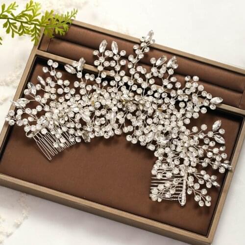 Handmade Crystal Headband with Two Combs Women Headpieces Bridal Hair Jewelry For Wedding Rhinestone Hairband Hair Combs VL