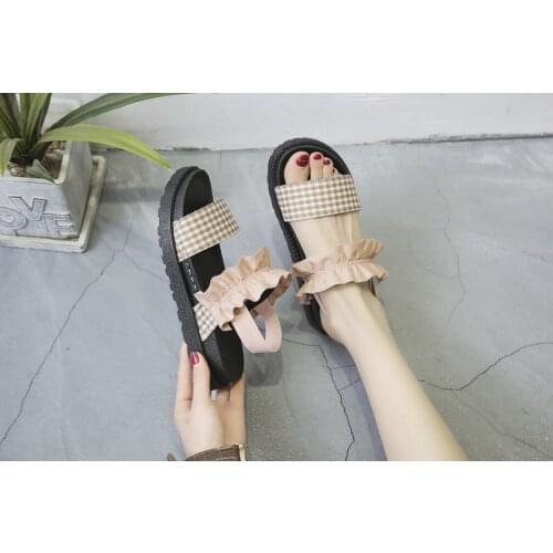 2021 Women Sandals Flats Soled Sandals Fairy Wind Korean Muffin Bottom Woman Wedge Shoes Student Platform Roman Sandals Footwear