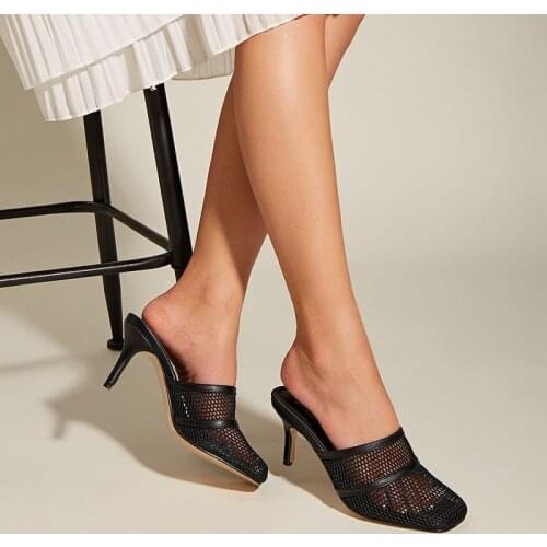 Womens Slippers Mesh Hollow Outs High Heels Sandals Women Thin Heel Fashion Modern Slippers Flip Flops Lady Shoes Sandalias