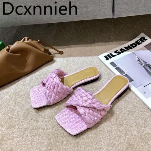 Summer cross braided Flat slippers women nude pink Fold women brand shoes slip on mules casual flat Party shoes woman slippers