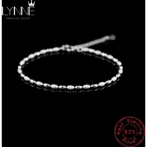 New Oval Frosted Millet Bead Bracelet 925 Sterling Silver Olive Grain Beaded Chain Bracelets Fashion Summer Women Jewelry Gift