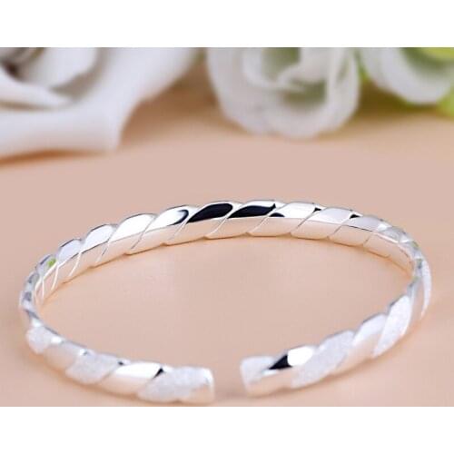 YJ-B-S255 New Fashion 990 Sterling Silver Bracelet Retro Frosted Interweave Opening Full Silver Womens Jewelry Bangles