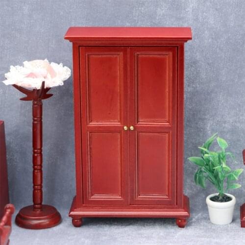 1/12 Dollhouse Miniature Wooden Cabinet Wardrobe Doll House Handcrafted Bedside Furniture Model Decor Mini Cabinet