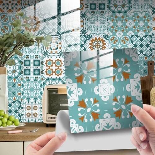 24pcs/set Mandala Style Crystal Hard Tiles Ceramics Wall Sticker Kitchen Wardrobe Home Decor Art Mural Peel & Stick Wall Decals