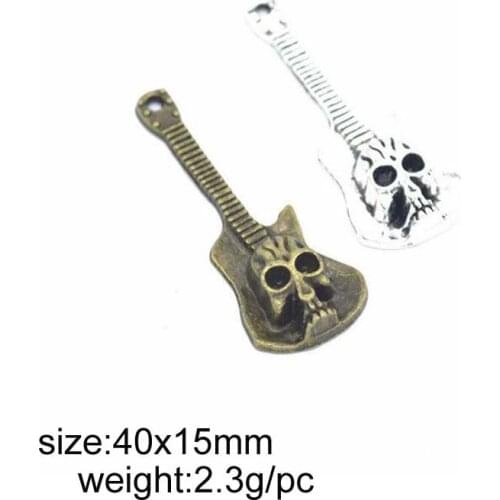 25pcs/lot 40x15mm Antique Silver/Antique Bronze Plated Alloy Guitar Charm Pendant