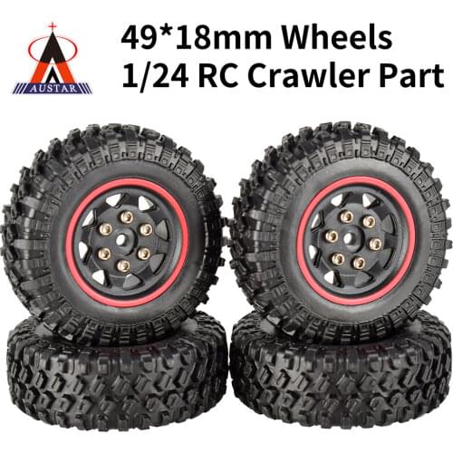 4PCS Micro Wheel Beadlock Rims Rubber Tires 49*18mm for 1/24 RC Crawler Car Axial SCX24 90081 RGT Upgrade Part