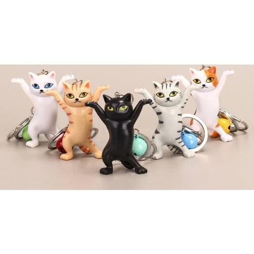 5 Colors Dancing Cat Keychain Cartoon Attractive Kitten Ornament Keyring Women Bag Pendant Funny Design Kids Girls Birthday Gift