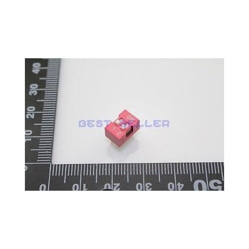 50pcs Dip Switch 2 Positions Silver Plated Contacts 2.54mm Pitch Through Hole