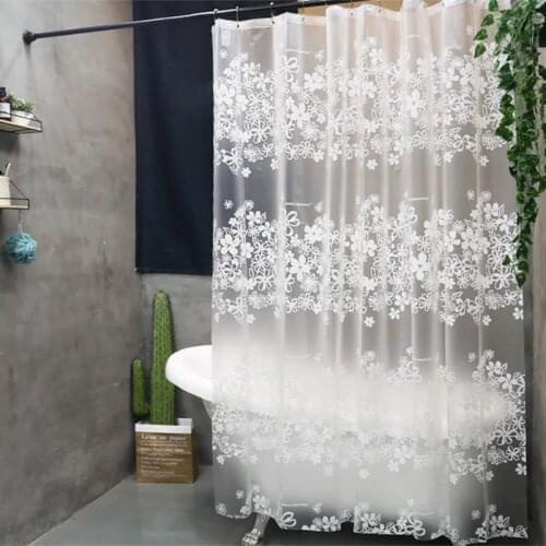 White Elegant Flower Shower Curtain Bathroom Waterproof EVA Shower Curtain Fog Translucent Curtains for Bathroom Shower w/ Hooks