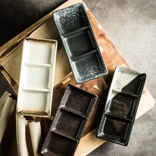 Japanese-style Three-grid Soy Sauce Dish Ceramic Dip Vinegar Dish Small Flavor Dish Creative Seasoning Dish Household Side Dish
