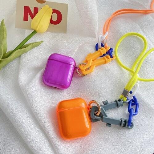 Funda For AirPod 1 2 Case Fluorescent Anti-Lost Rope Bluetooth Headphone Case For Airpods 3 Pro Wireless Silicone Earphone Cover