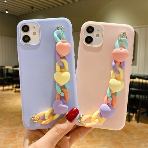 For Xiaomi Mi Note 10 Lite Love Heart Bracelet Phone Case For Xiaomi Mi POCO X3 M3 10T Lite Pro Mi 11 Soft Silicone Chain Cover