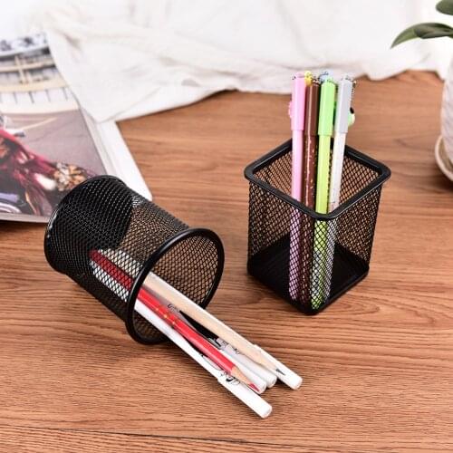 Desktop Office Modern Supplies Storage Ornament Metal Mesh Multi Functional Pen Pencil Holder Case Brush Pot Storage Supplies