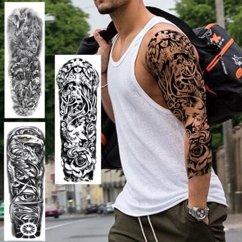 Black Nun Cross Temporary Tattoos Sleeves For Men Women Rose Eagle Eyes Full Arm Fake Tatoo Super Large Washable Tattoo Sticker