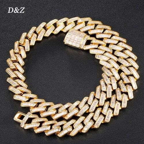 D&Z New 15MM Baguette Prong Link Chain Box Buckle Miami Cuban Link Chain For Men Iced Out Chain Hip Hop Fashion Luxury Gift