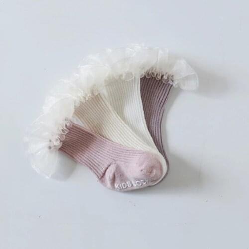 Kids Socks Infant Baby Girls Princess Socks Girls Solid Lace Stocking Anti-slip Medium Tube Cotton Floor Toddler Accessories