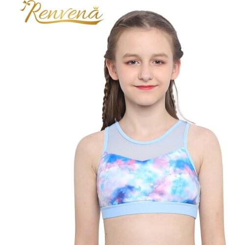 Kid Girls Tops Tanks Tie Dye Sleeveless Tank Top Tee Hollow Out Cropped Vest Workout Ballet Gym Fitness Casual Sports Crop Tops