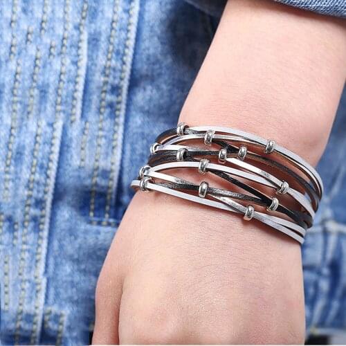 GorGor Bracelets Men Alloy and Leather Pattern Multi-layer Interleaving Creative Individuality Party Accessories OG1304LH