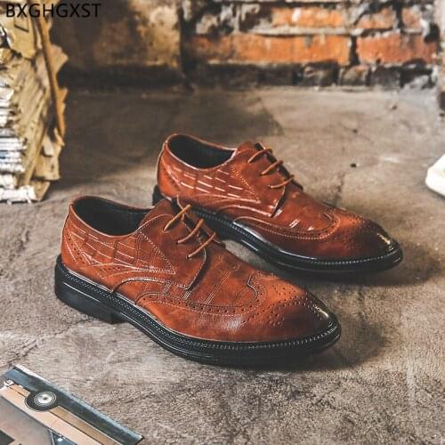 Italian Brogue Mens Dress Shoes Black Leather Shoes Men Formal Oxford Wedding Shoes for Men 2021 Chaussure Homme Zapatos Hombre